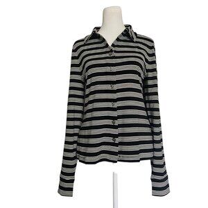 NWT J CREW Womens Long Sleeve Button Up Top SZ Medium Striped Black Stretch